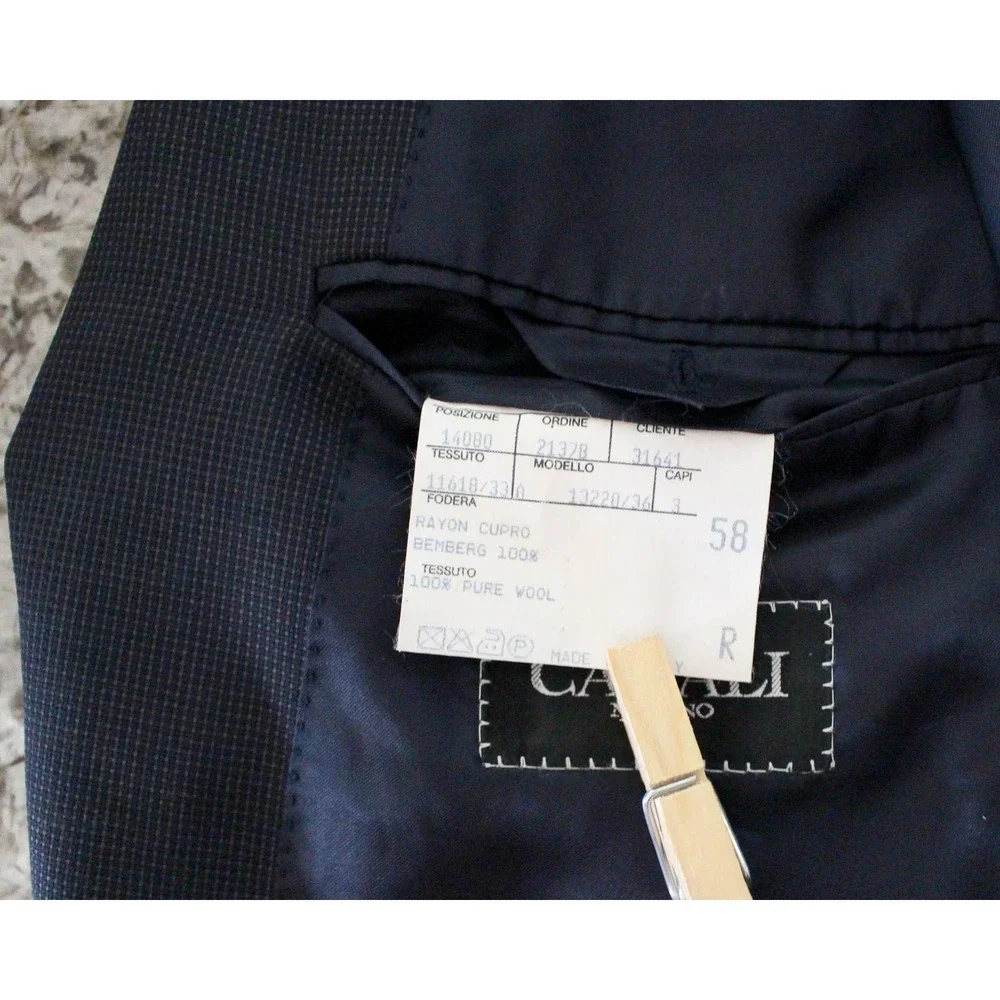 Canali Blazer Mens 58R Blue Micro Check 3-Button Wool Sport Coat Made in Italy‎